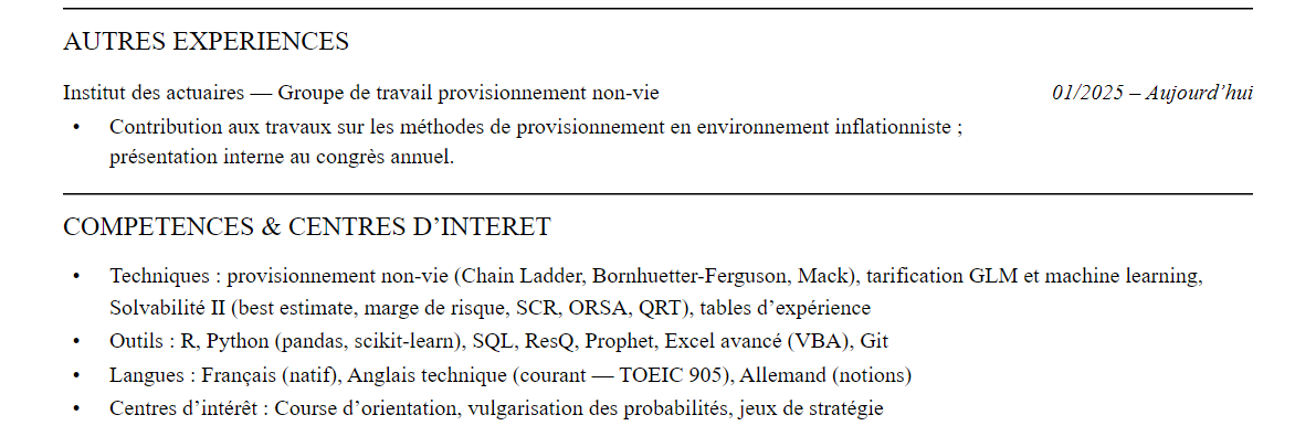 CV actuaire : compétences et centres d’intérêt