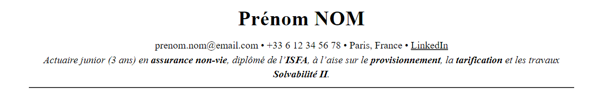 CV actuaire : en-tête et accroche
