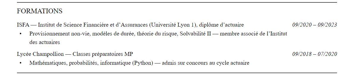 CV actuaire : formation
