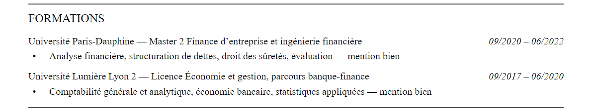 CV analyste crédit : formation