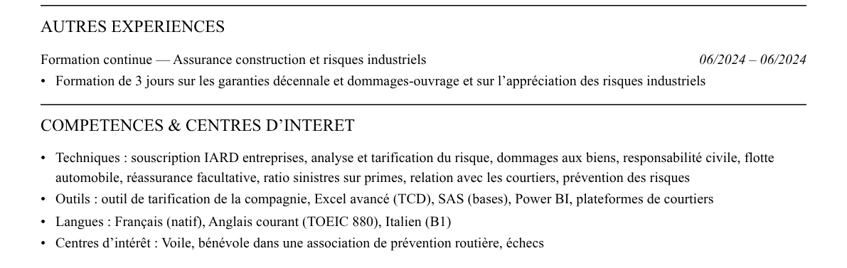 CV souscripteur en assurance : compétences et centres d’intérêt