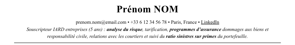 CV souscripteur en assurance : en-tête et accroche