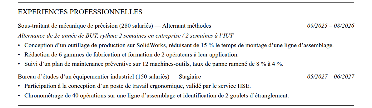 CV admission parallèle école centrale de lyon : expériences