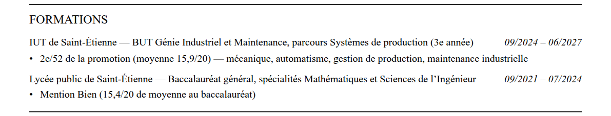 CV admission parallèle école centrale de lyon : formation