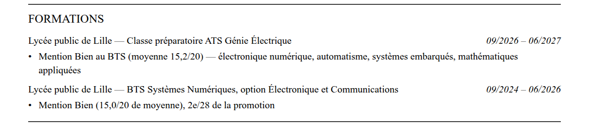 CV admission parallèle ece paris : formation