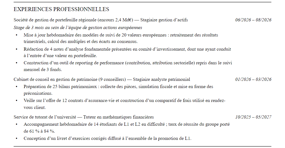 CV admission parallèle edhec : expériences