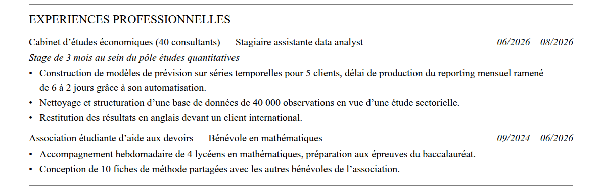CV admission parallèle ensae paris : expériences