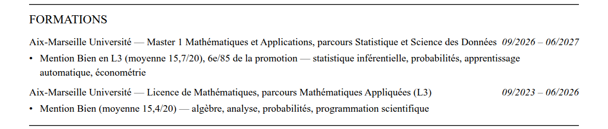 CV admission parallèle ensae paris : formation