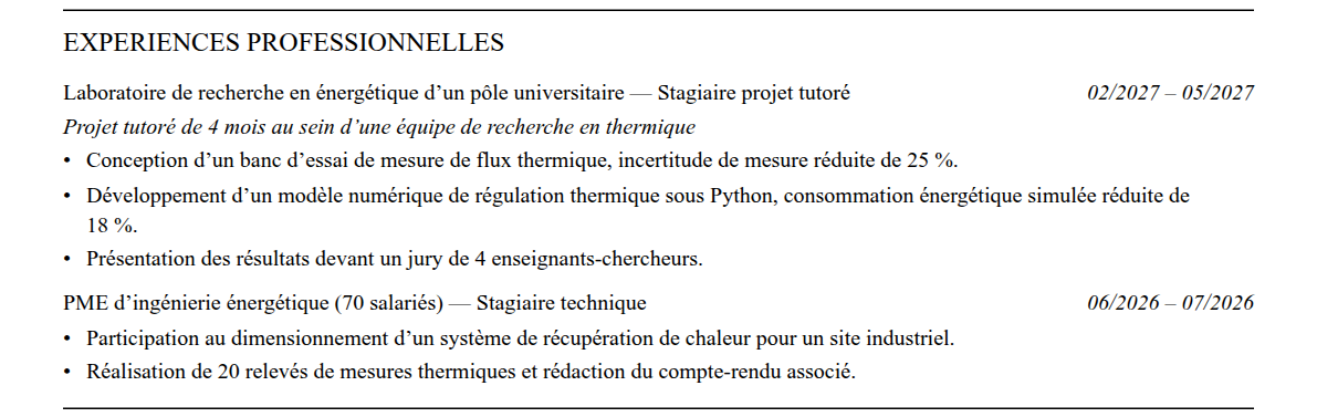 CV admission parallèle ensta paris : expériences