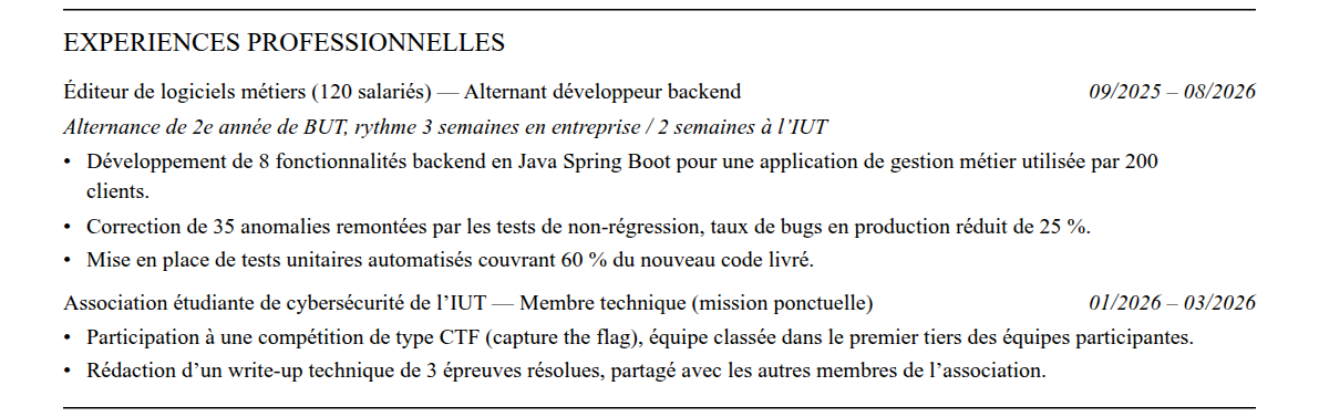 CV admission parallèle epita : expériences