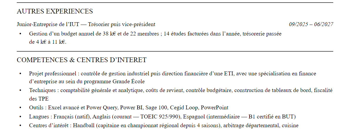 CV admission parallèle essec : compétences et centres d’intérêt