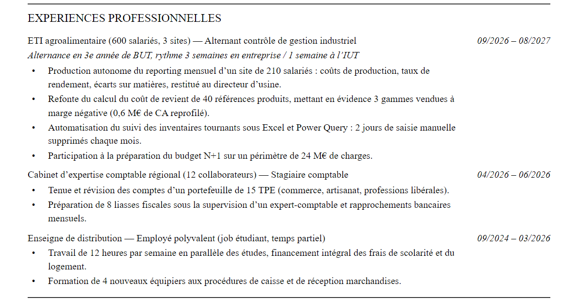 CV admission parallèle essec : expériences