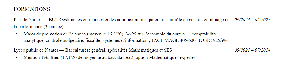 CV admission parallèle essec : formation