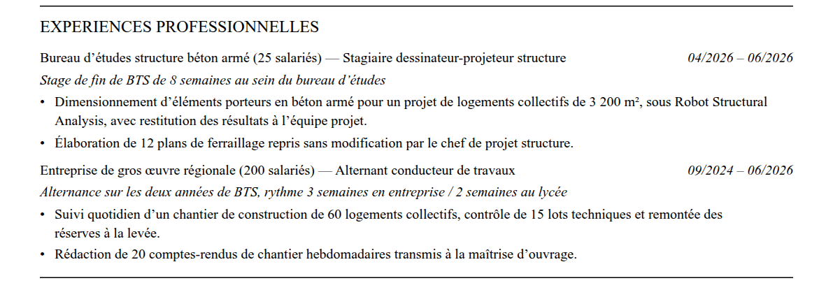 CV admission parallèle estp paris : expériences