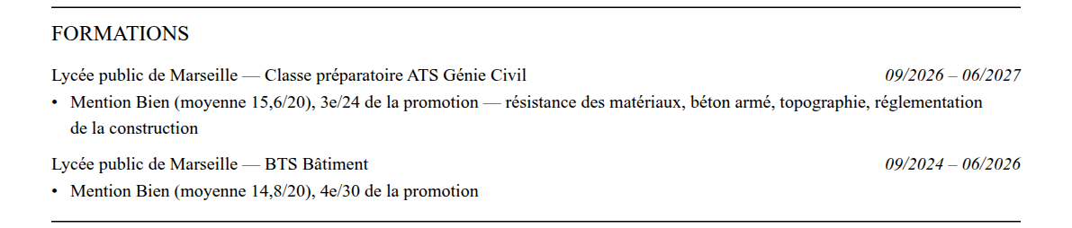 CV admission parallèle estp paris : formation