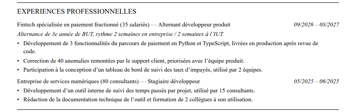 CV admission parallèle grenoble em : expériences