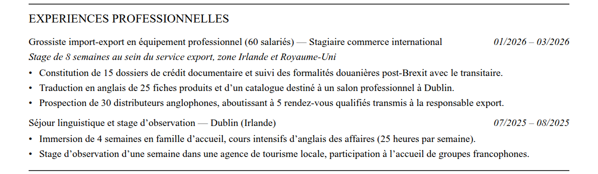 CV admission parallèle iéseg school of management : expériences
