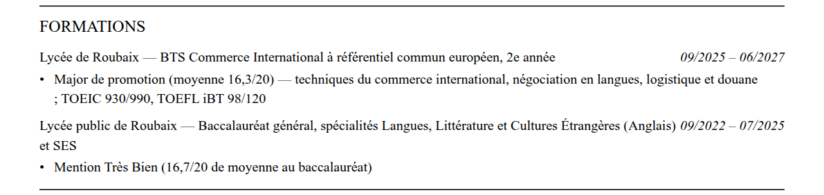 CV admission parallèle iéseg school of management : formation