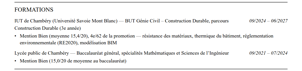 CV admission parallèle insa lyon : formation