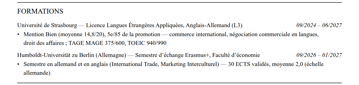 CV admission parallèle kedge : formation