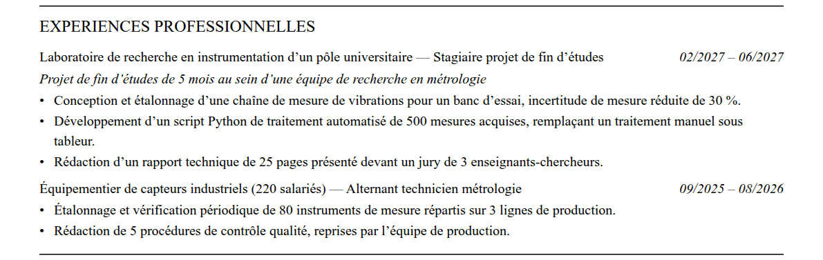 CV admission parallèle mines paris - psl : expériences