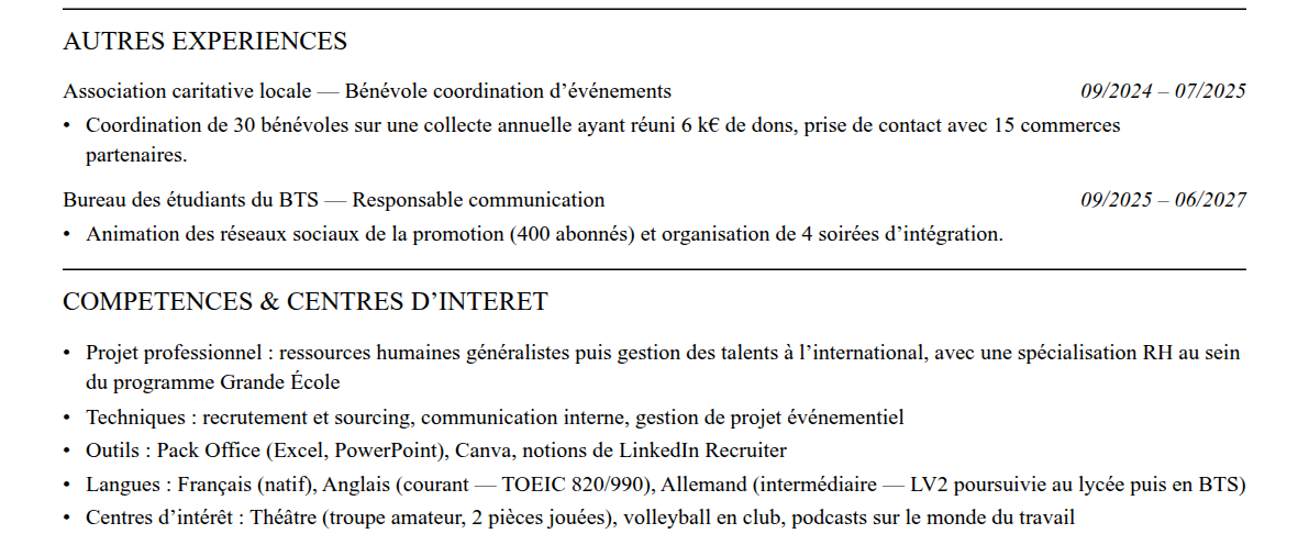 CV admission parallèle neoma : compétences et centres d’intérêt