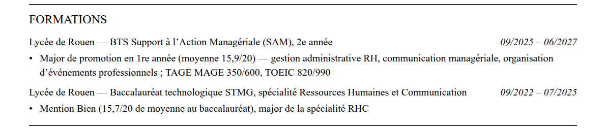 CV admission parallèle neoma : formation