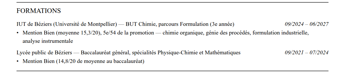 CV admission parallèle réseau polytech : formation