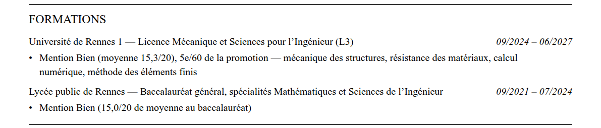 CV admission parallèle école des ponts paristech : formation