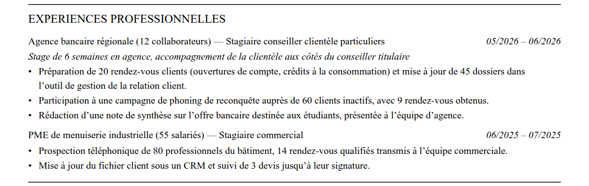 CV admission parallèle tbs education : expériences