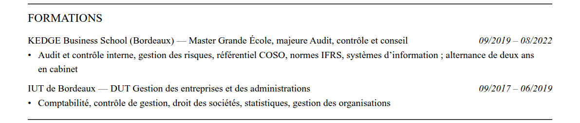 CV auditeur interne : formation