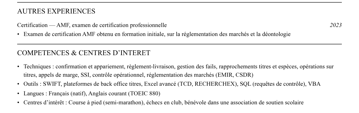 CV gestionnaire back office : compétences et centres d’intérêt