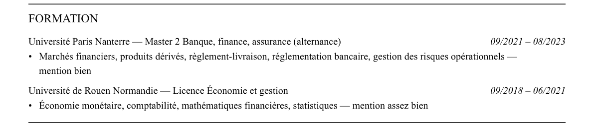 CV gestionnaire back office : formation