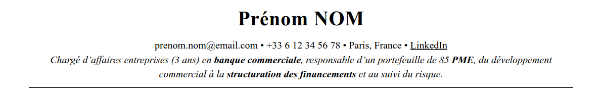 CV chargé d’affaires entreprises : en-tête et accroche