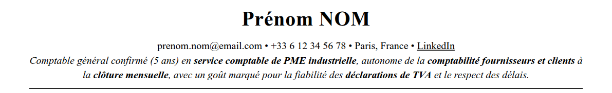 CV comptable : en-tête et accroche