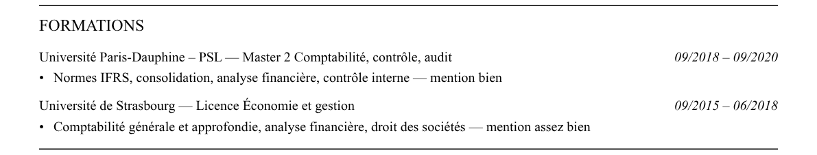 CV consolideur : formation