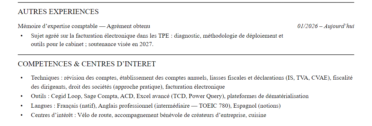 CV expertise comptable : compétences et centres d’intérêt