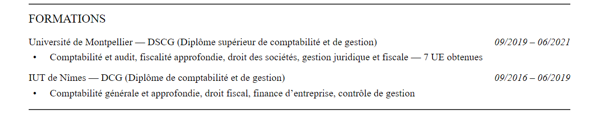 CV expertise comptable : formation