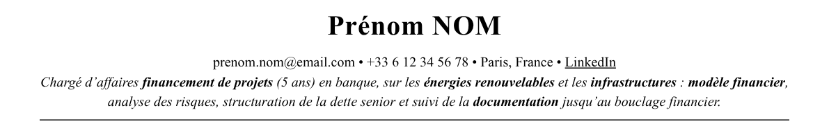 CV financement de projets : en-tête et accroche