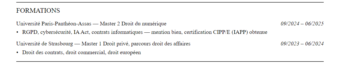 CV Juriste RGPD / DPO : formation