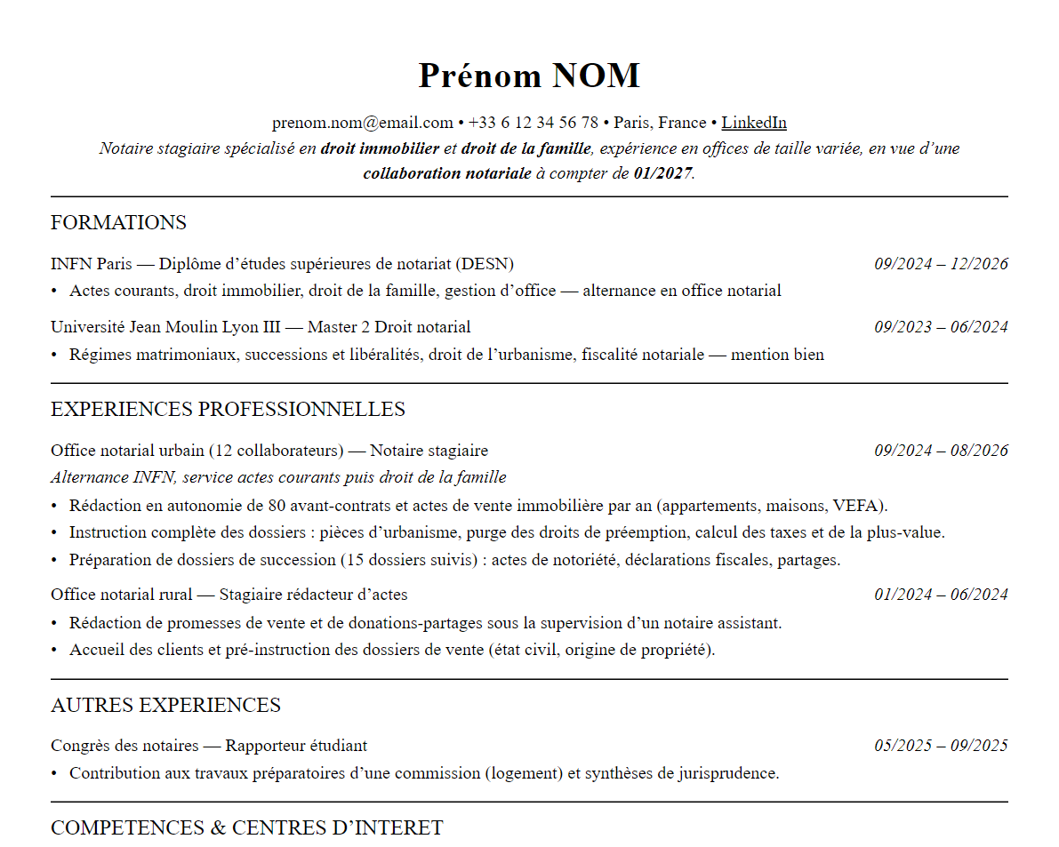 Aperçu : Exemple de CV Notaire