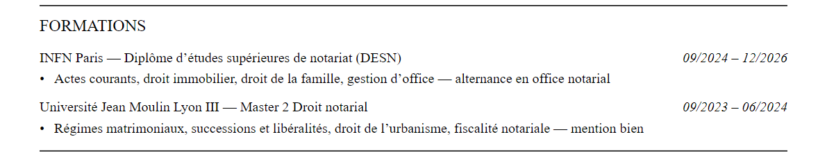 CV Notaire : formation