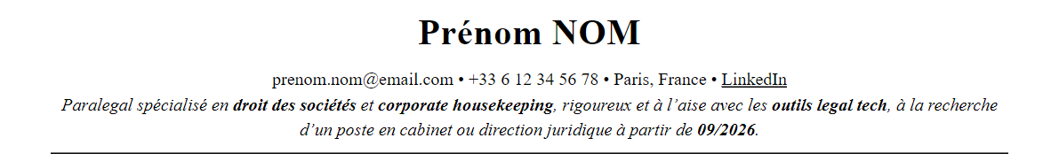 CV Paralegal : en-tête et accroche