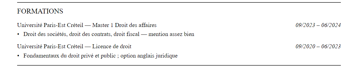 CV Paralegal : formation
