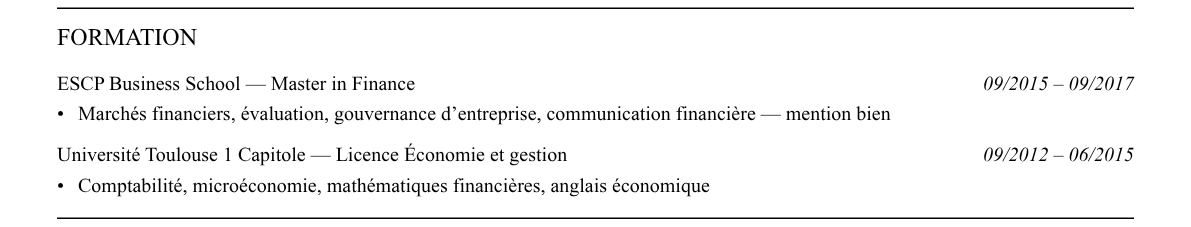 CV relations investisseurs : formation