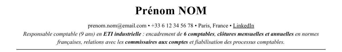 CV responsable comptable : en-tête et accroche