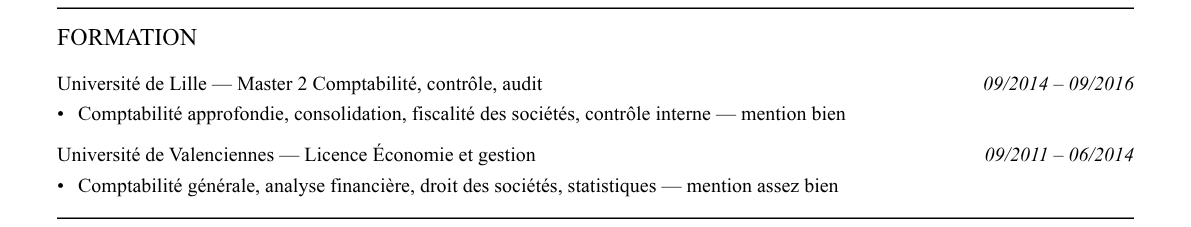 CV responsable comptable : formation