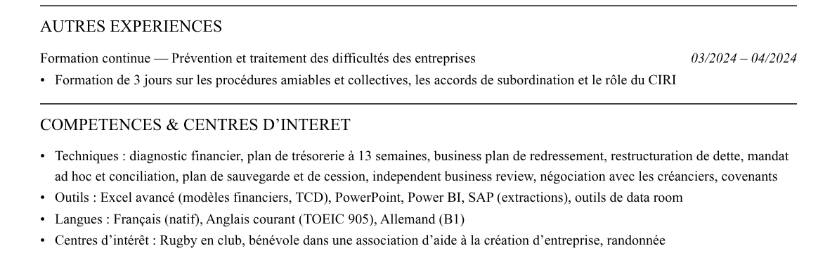 CV restructuring : compétences et centres d’intérêt