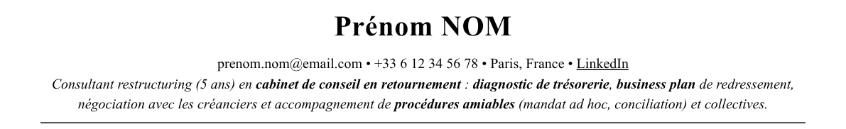 CV restructuring : en-tête et accroche