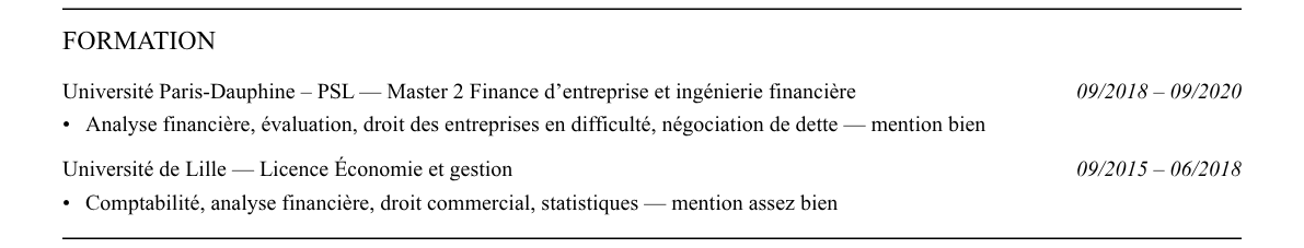 CV restructuring : formation